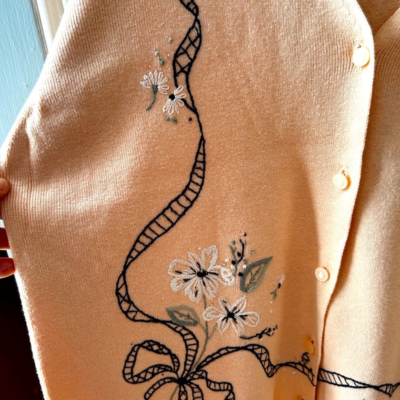 Vintage Koret Cardigan Embroidered Cotton Blend Pearl Button Front - Picture 3 of 6